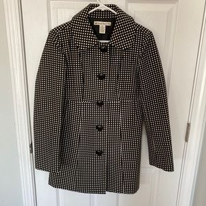 David Brooks Long Jacket Trench Polka Dot Black Ivory Sz S